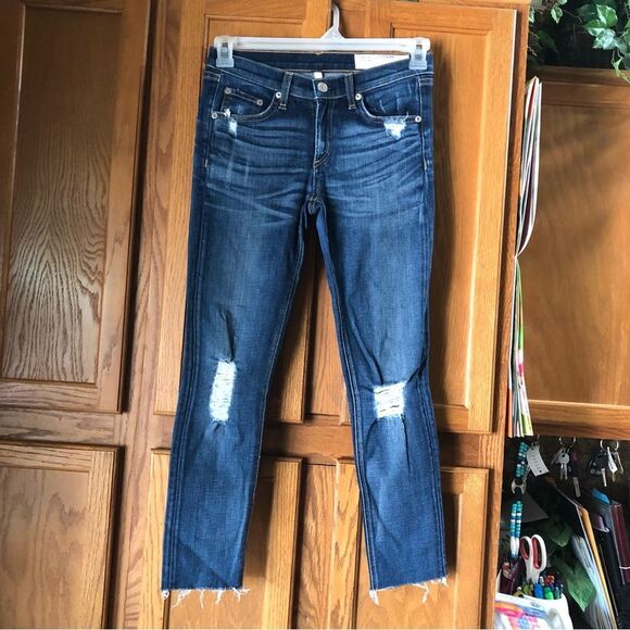 Rag & Bone Intermix Capri Crop Distressed Skinny Jeans Dest Chester Wash Size 25 - Picture 3 of 13